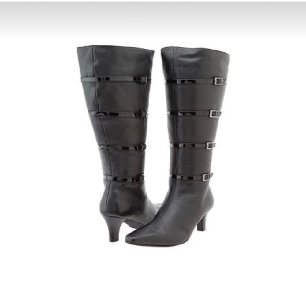 Extra Wide Calf Black Leather Knee-High Women's Boots
